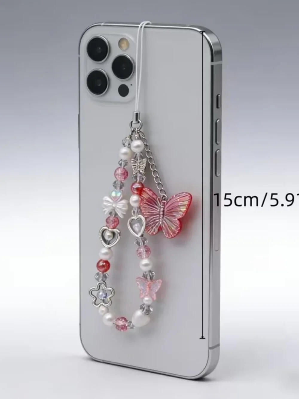 Shiny butterfly beaded Y2K-inspired phone chain